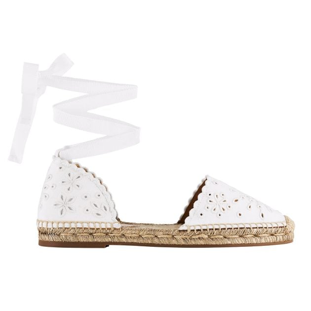 Aquazzura white tie lace up espadrille sandals with flower detailing