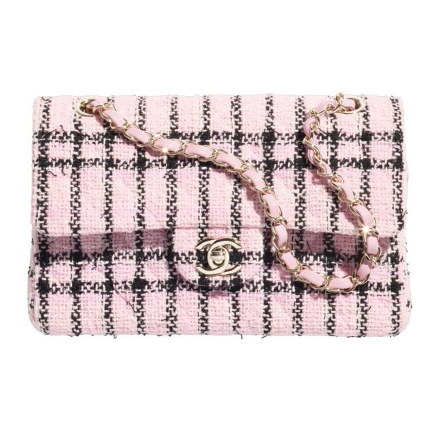 Chanel pink and black tweed purse