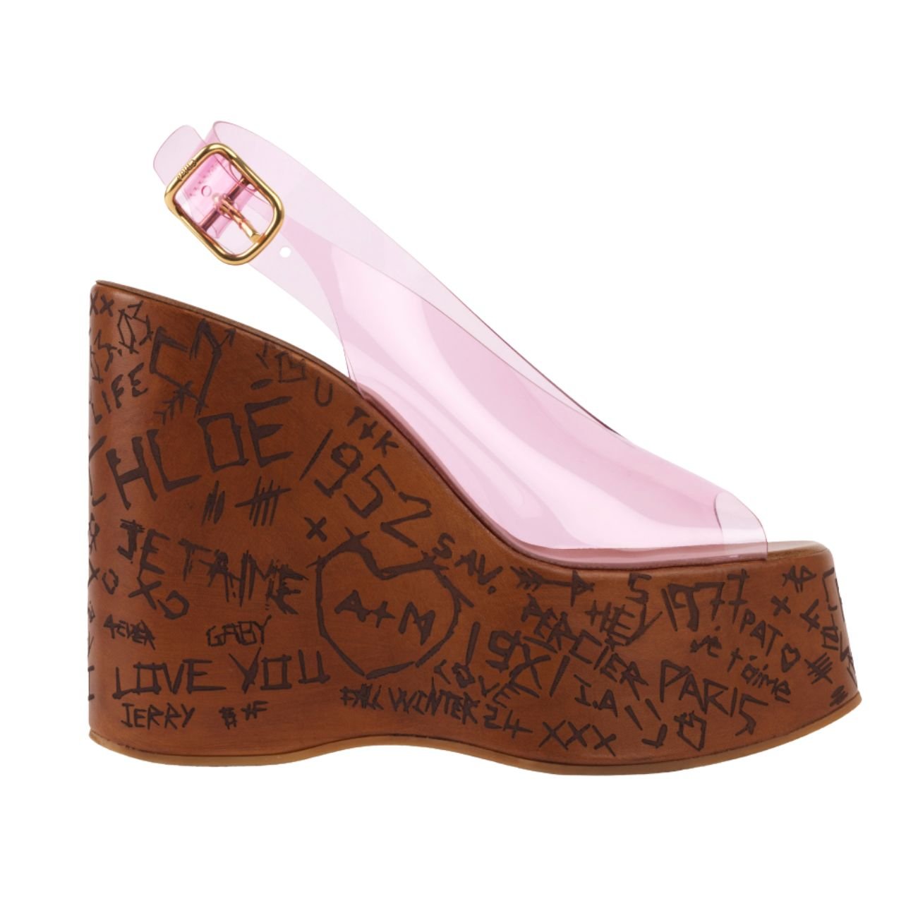 Chloe wooden wedge heels with clear pink strap