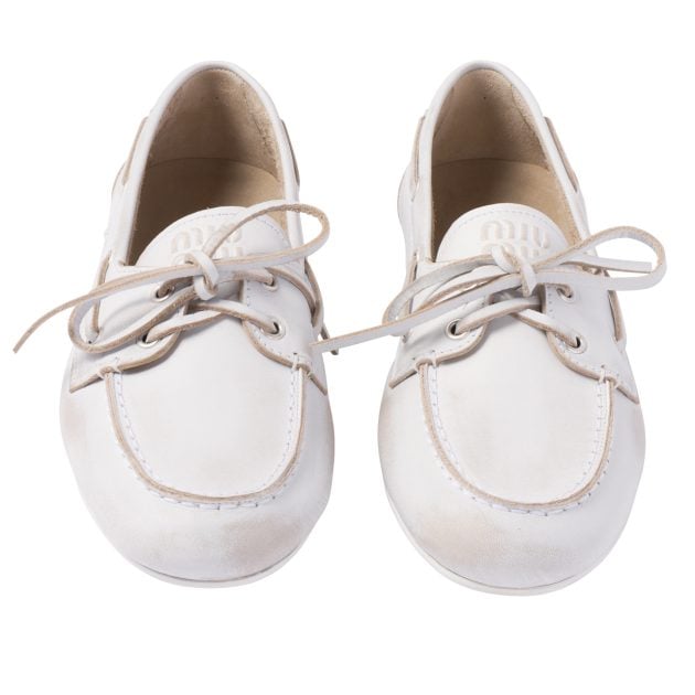 Miu Miu white lace up leather loafers