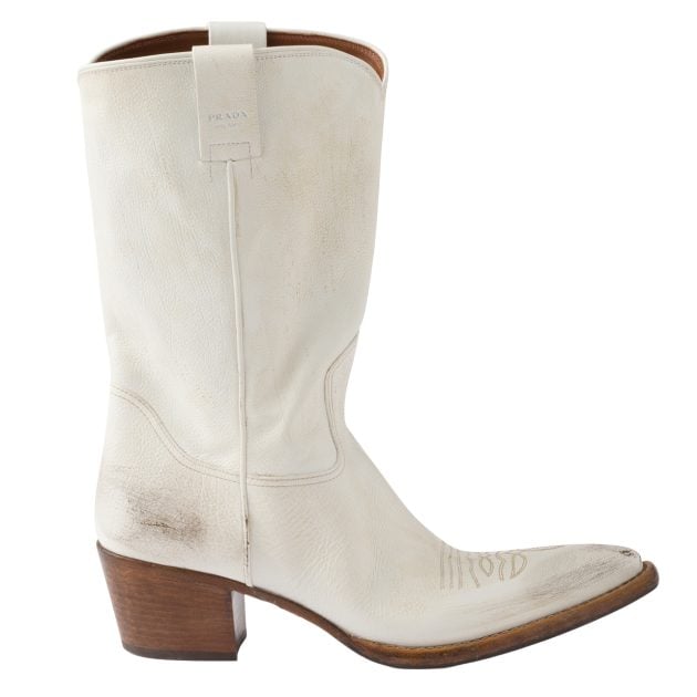 Prada chalk white western boot