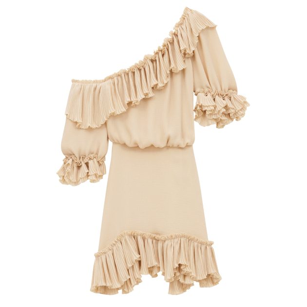 Saint Laurent by Anthony Vaccarello beige ruffled mini dress