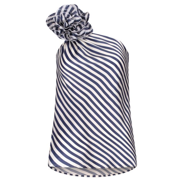 Silvia Tcherassi single-shoulder navy blue and white stripe asymmetrical blouse