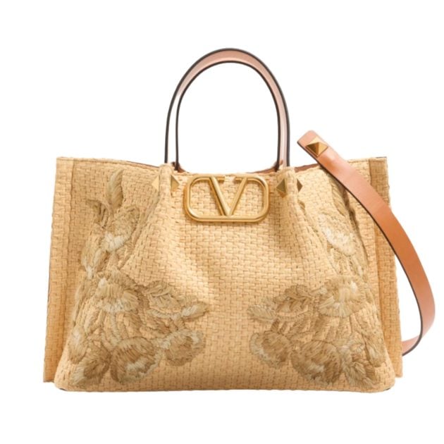 Valentino raffia bag with floral embroidery