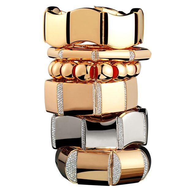 Vhernier gold and silver bangles with diamonds