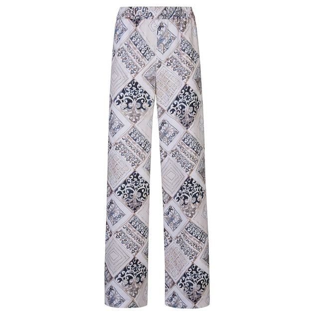 Eleventy paisley print silk trousers in cream and blue