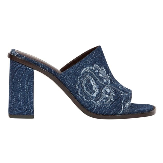 Etro dark blue denim paisley print mules