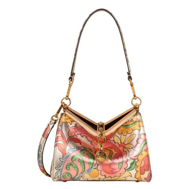 Etro silk colorful paisley purse with gold accents