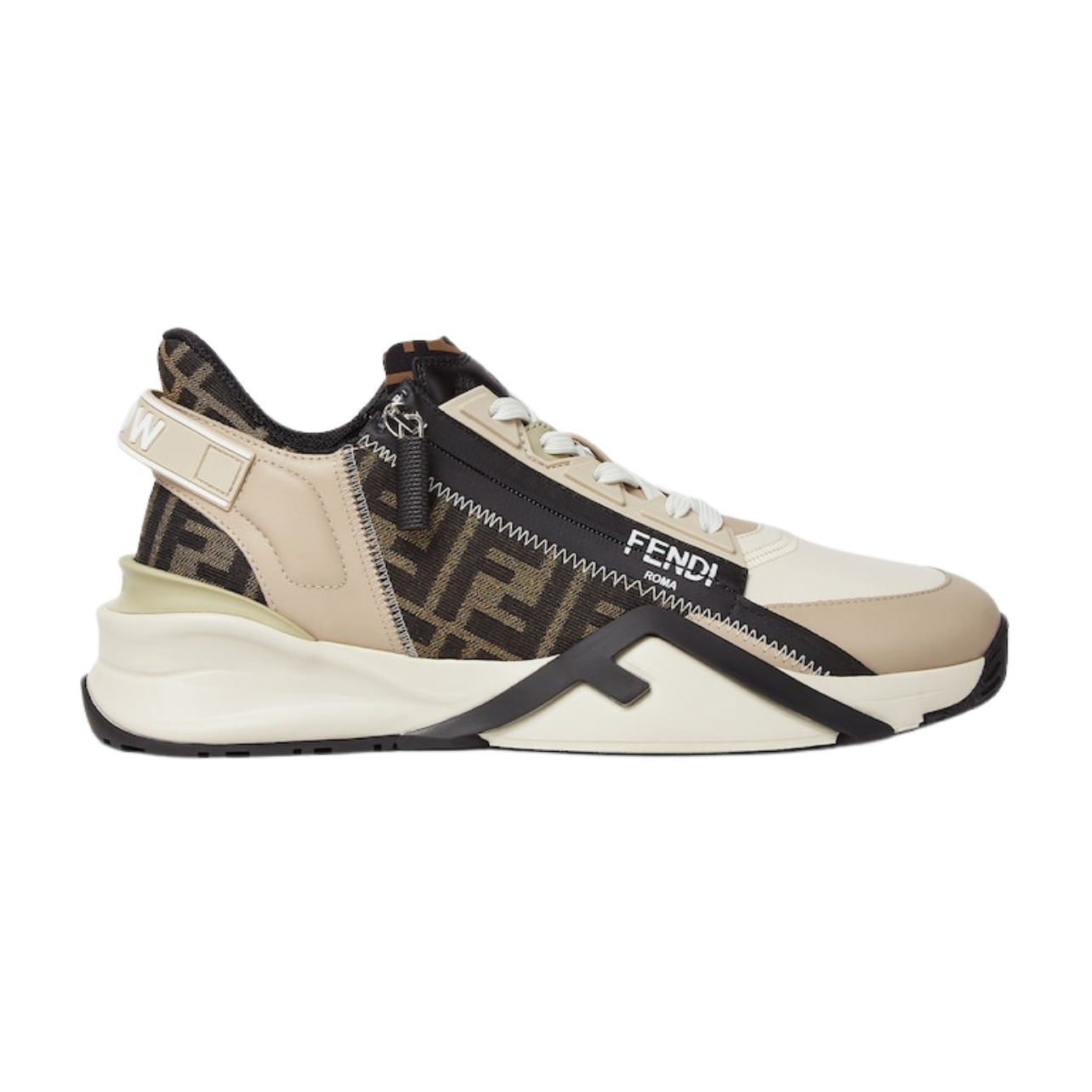 Fendi flow sneakers in brown and beige and black with a side zipper