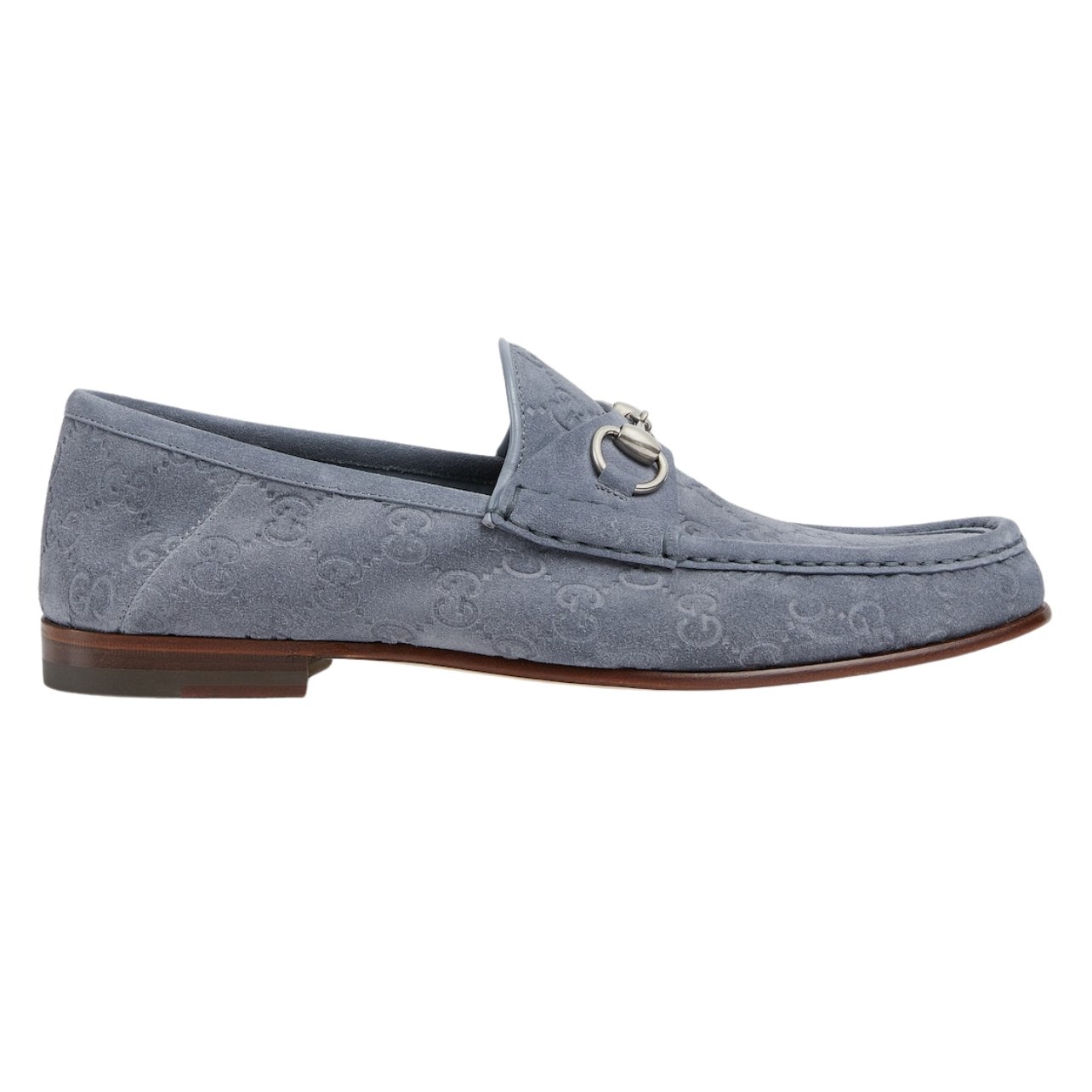 Gucci men’s horsebit 1953 suede blue loafer with silver hardware