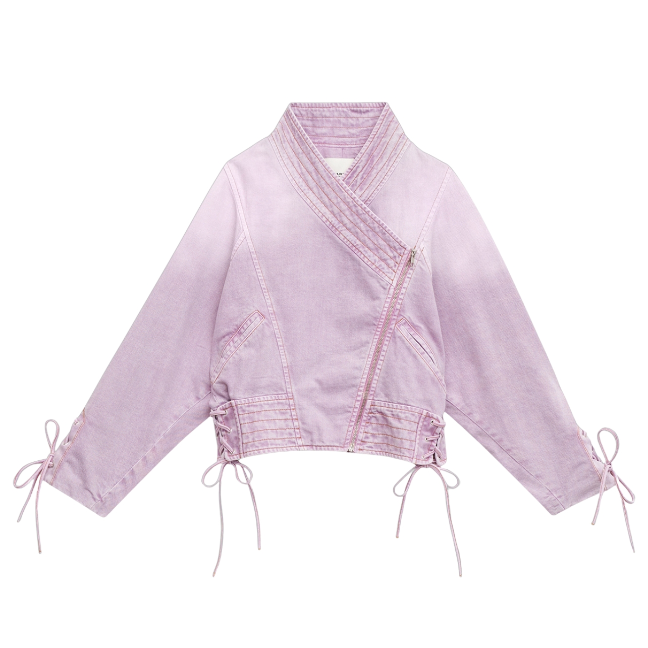 Isabel Marant faded pink denim jacket with zipper and bow details