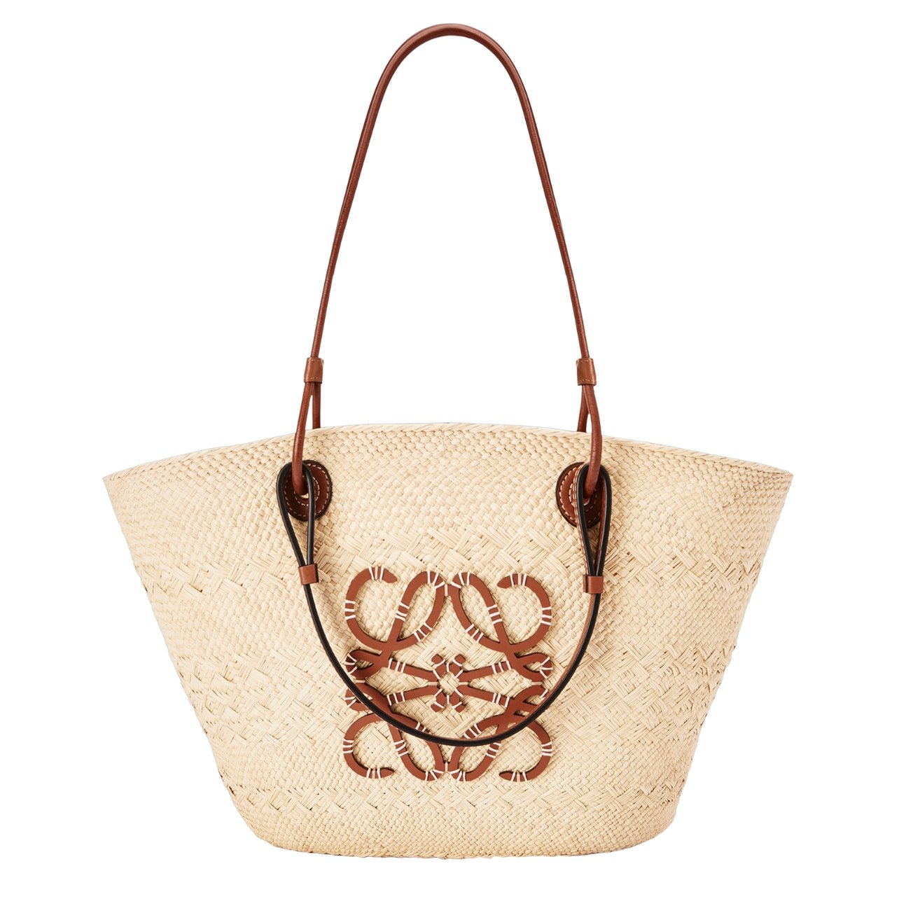 Loewe-straw bucket bag with leather straps and details