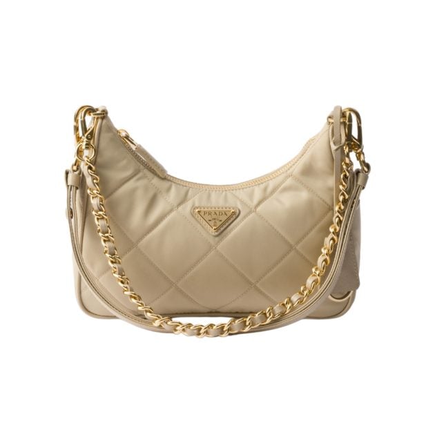 Prada Re-Edition 1995 bag in a cream colored Re-Nylon with a gold chain