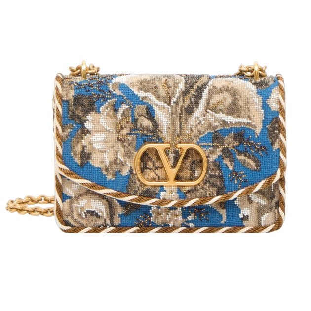 Valentino floral and paisley rhinestone purse in blue and gold