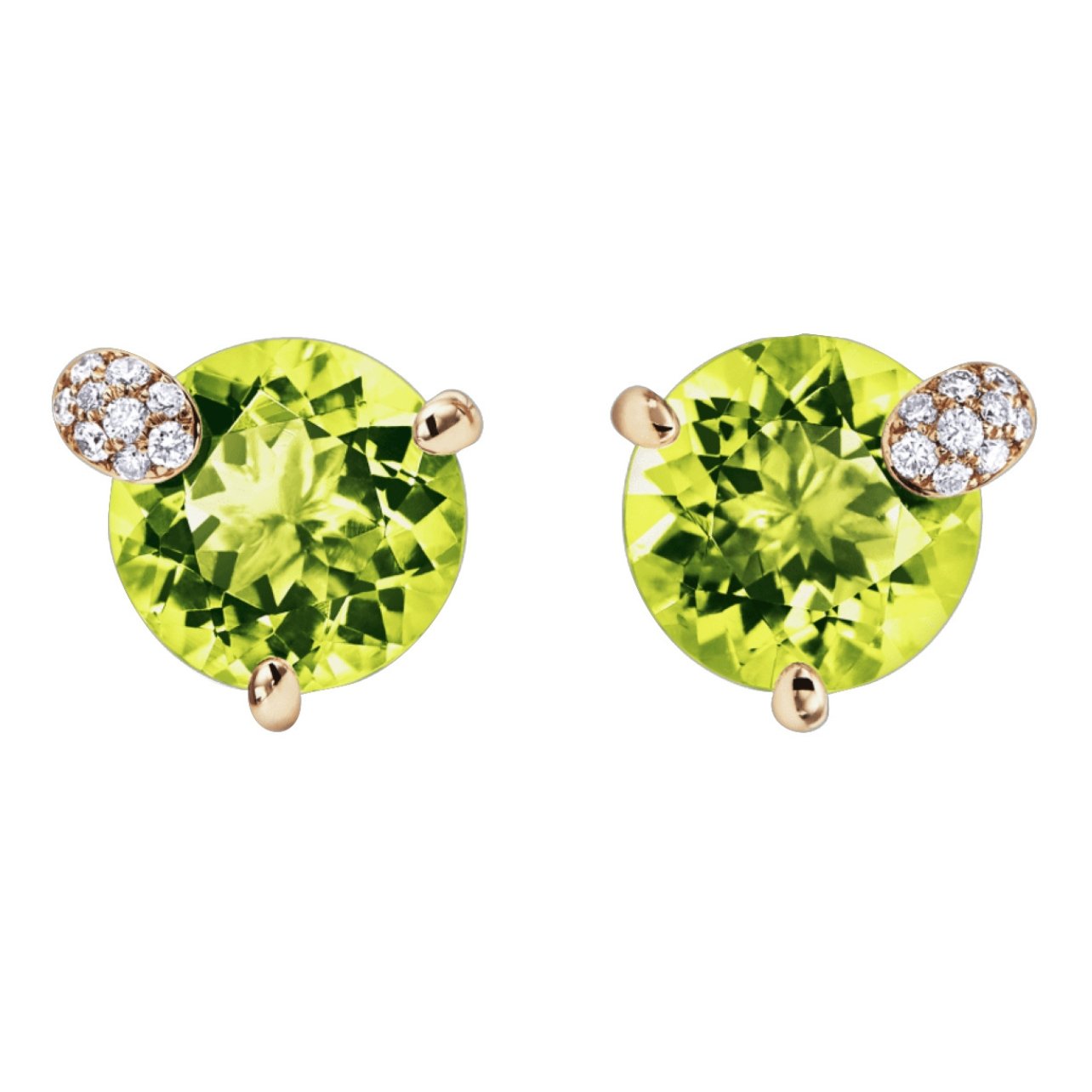Bucherer peridot green earrings in rose gold with diamonds