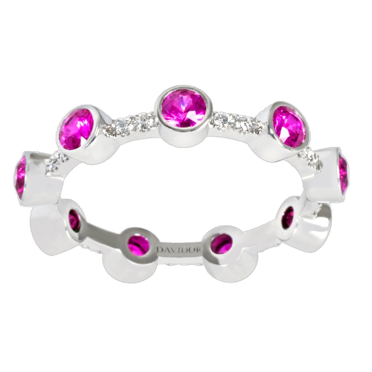Davidor ring in white gold with pink sapphires and diamonds