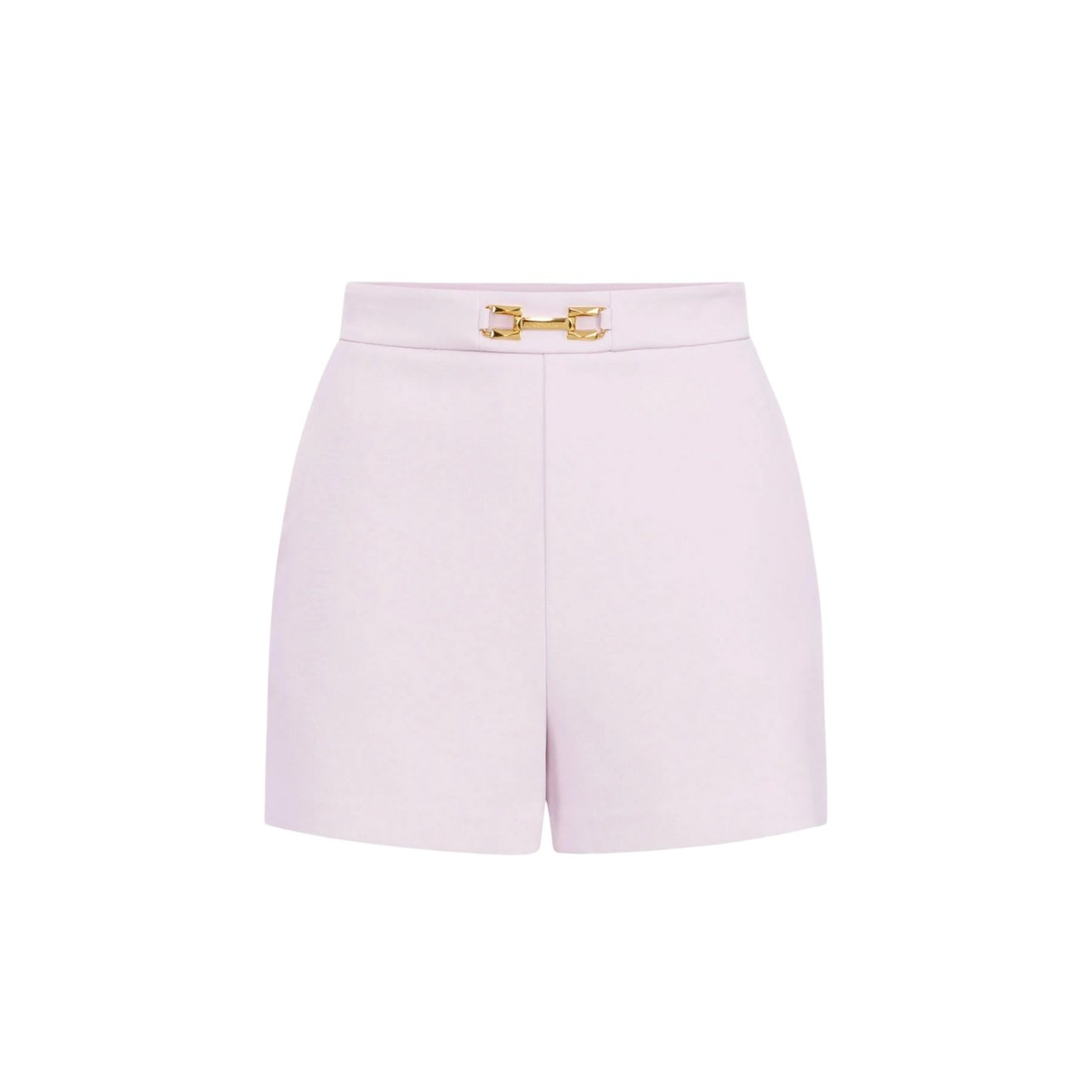 Elisabetta Franchi baby pink shorts with a golden metal plaque on the waistband