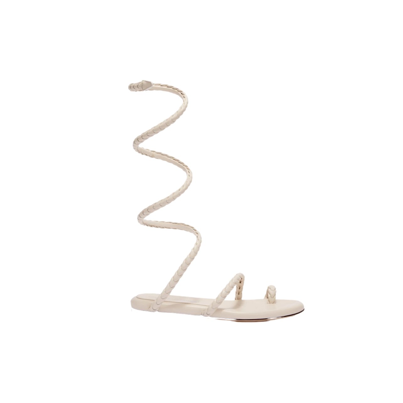 Ermanno Scervino white calfskin leather braided gladiator flat sandals