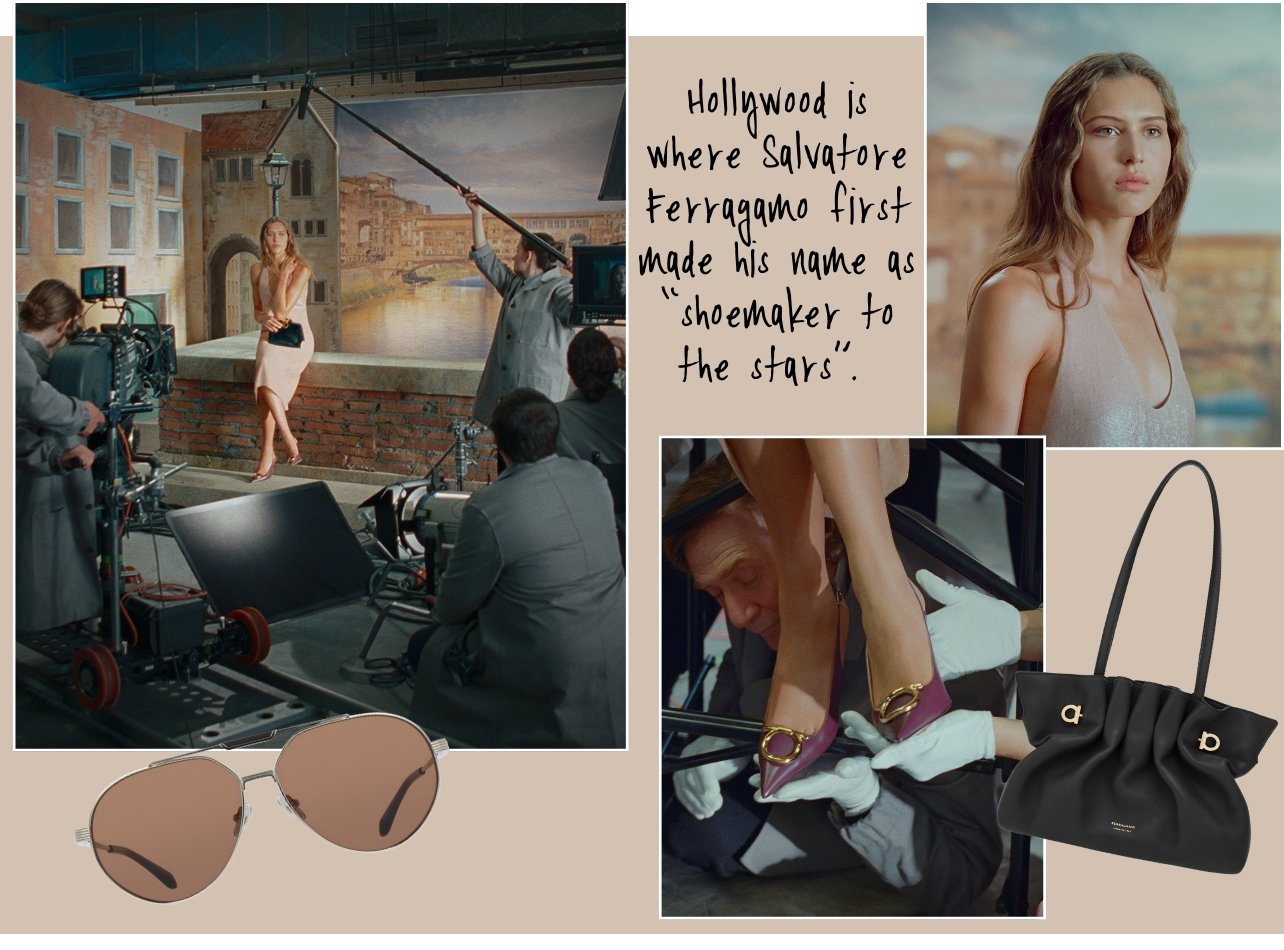 Collage of Ferragamo Pre-Fall 2025 Campaign