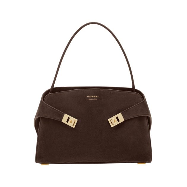 Ferragamo brown calfskin shoulder bag with golden hardware