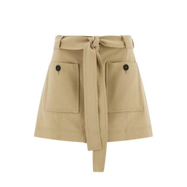 Ferragamo sand-colored belted mini skirt with pockets