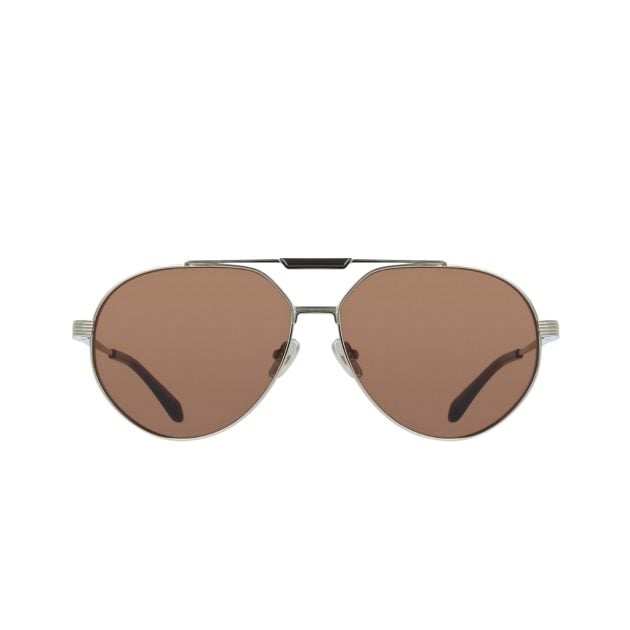 Ferragamo men's pilot-shaped sunglasses with a shiny gold titanium frame