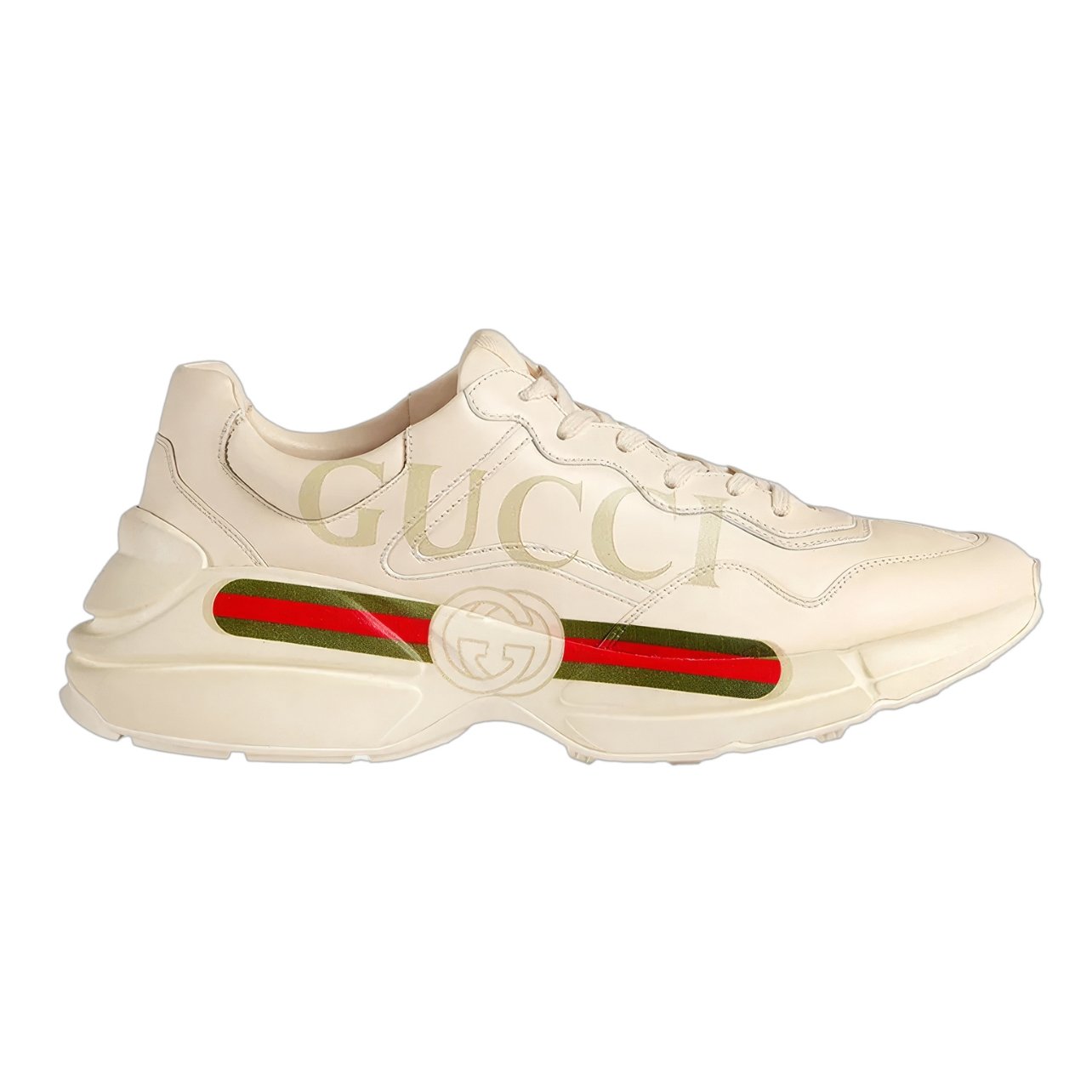 Gucci men’s ivory leather Rhyton sneaker with Gucci logo