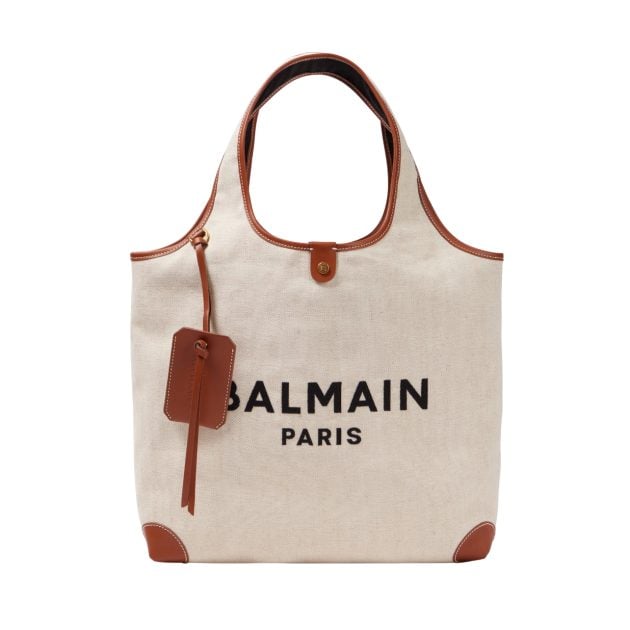 Balmain canvas and leather tote bag with an embroidered logo