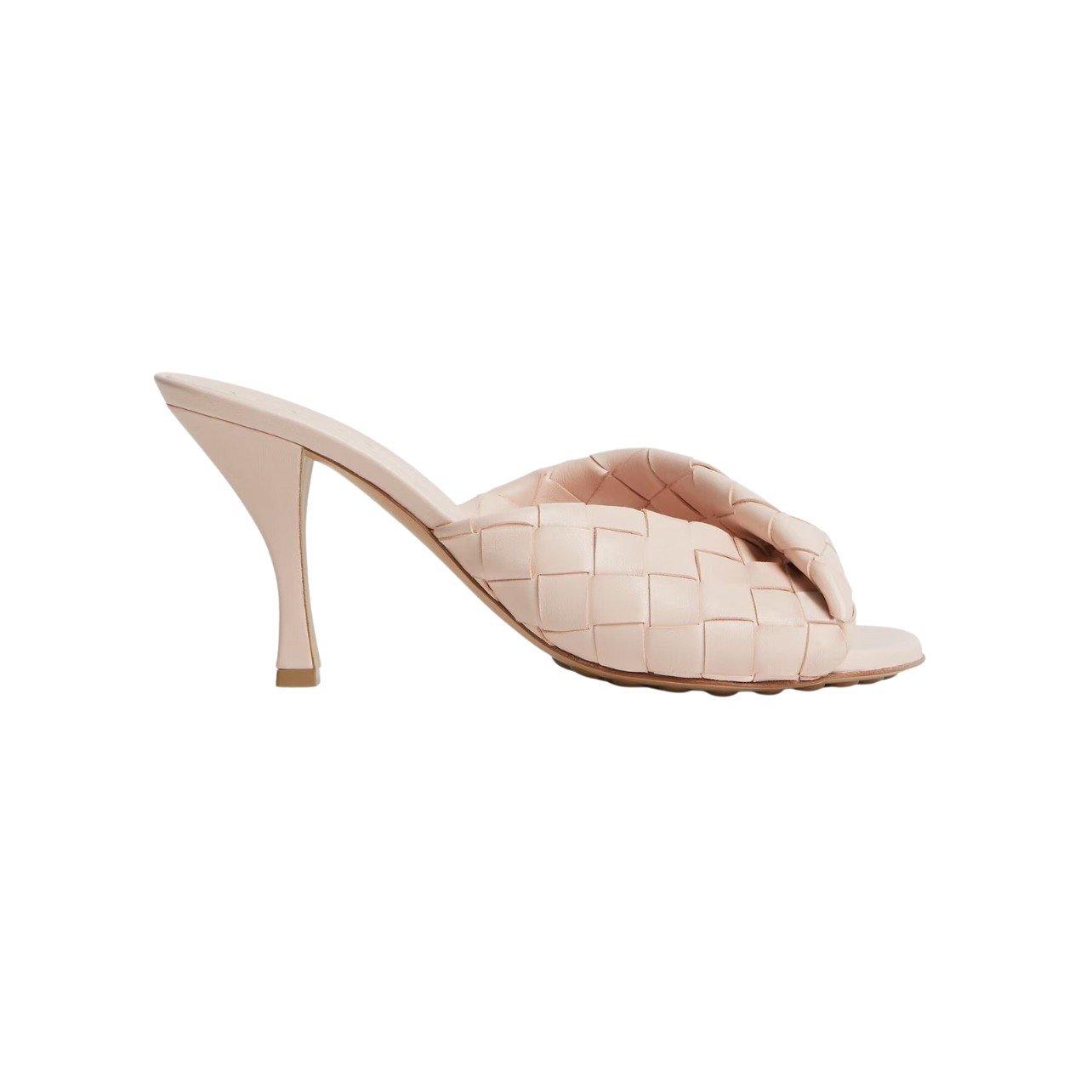 Bottega Venetta tan mules with a woven leather design