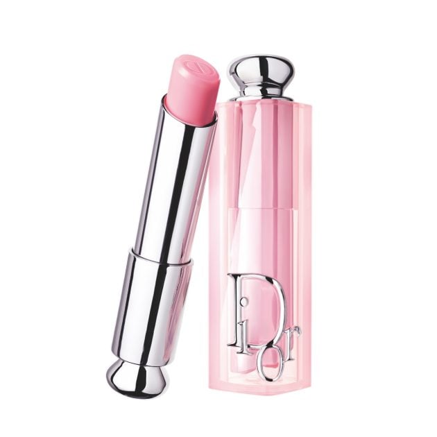 Dior pink lipstick with a shiny pink and silver case