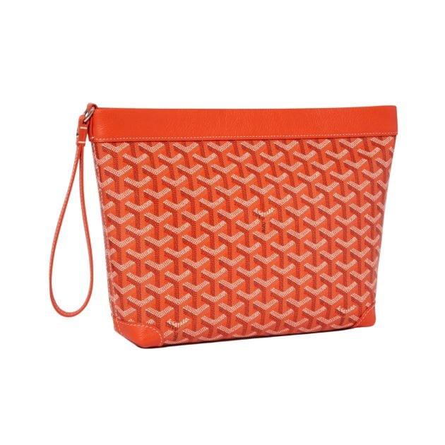 Goyard conti pouch with zipper wrist strap in orange