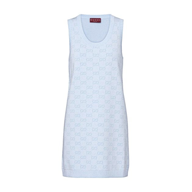 Gucci light blue cotton mini dress with a scoop neck and rib trim