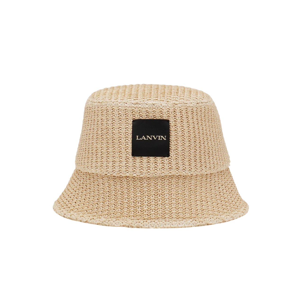 Lanvin raffia bucket hat with an embossed Lanvin logo in the center