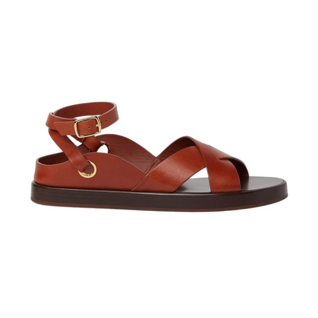 Loro Piana brown leather open toe sandals with wide crossover straps