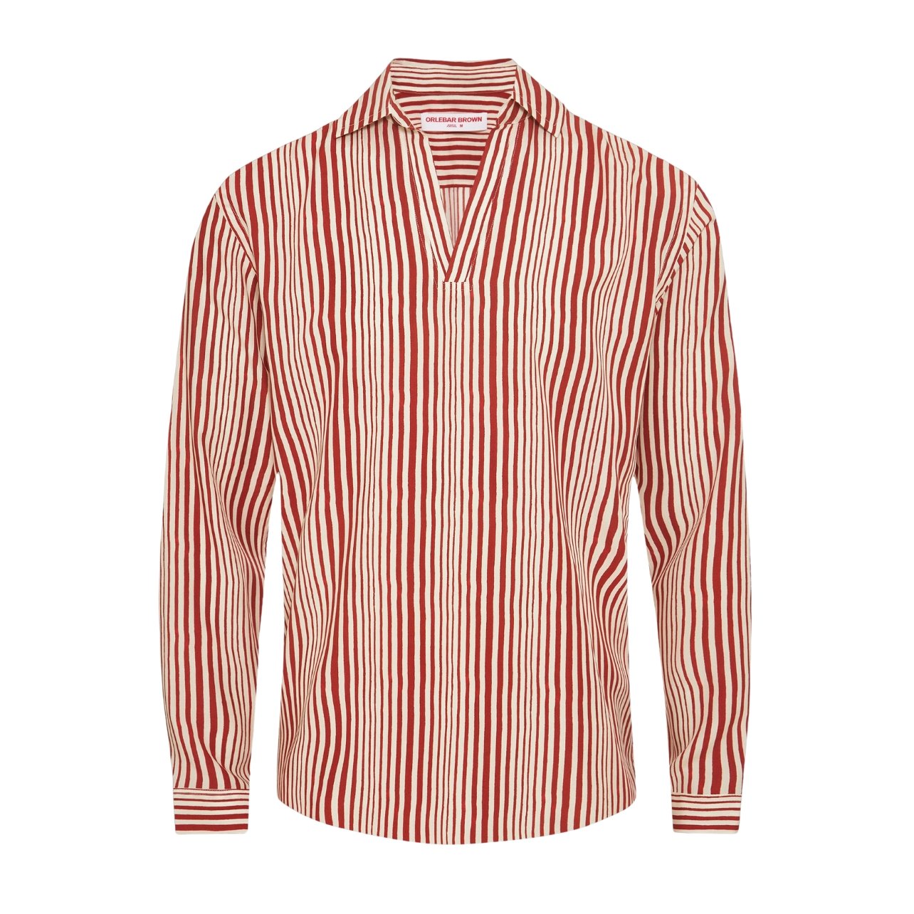 Orlebar Brown red and white striped v-neck collar shirt