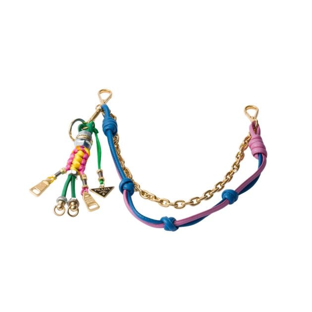 Prada pop strings bag charm with a mix of colors and textures