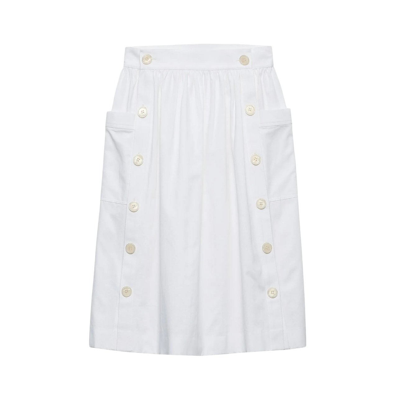 Prada white cotton skirt with button detailing and patch pockets