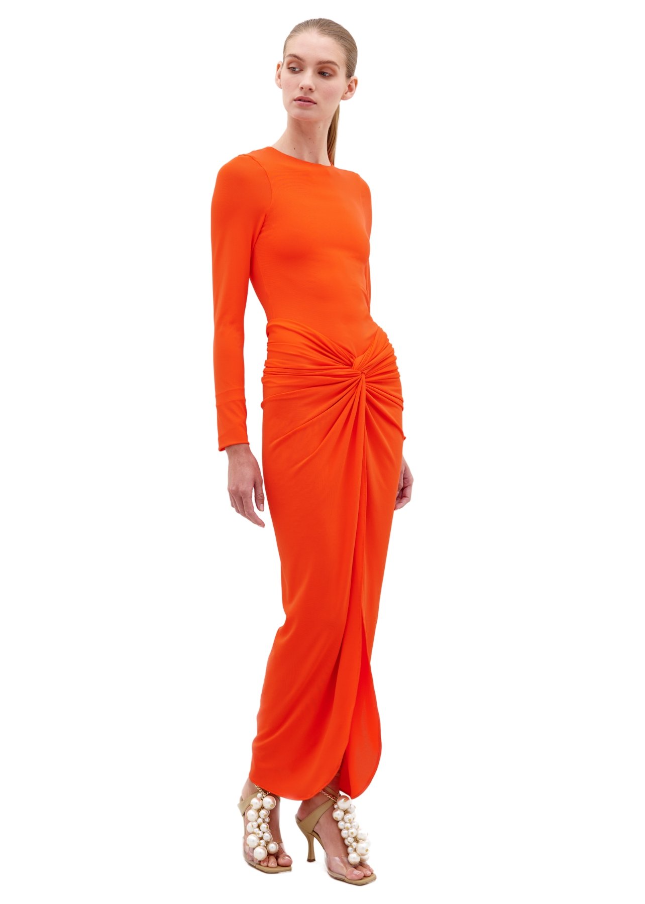 Silvia Tcherassi model wearing a and orange long dress