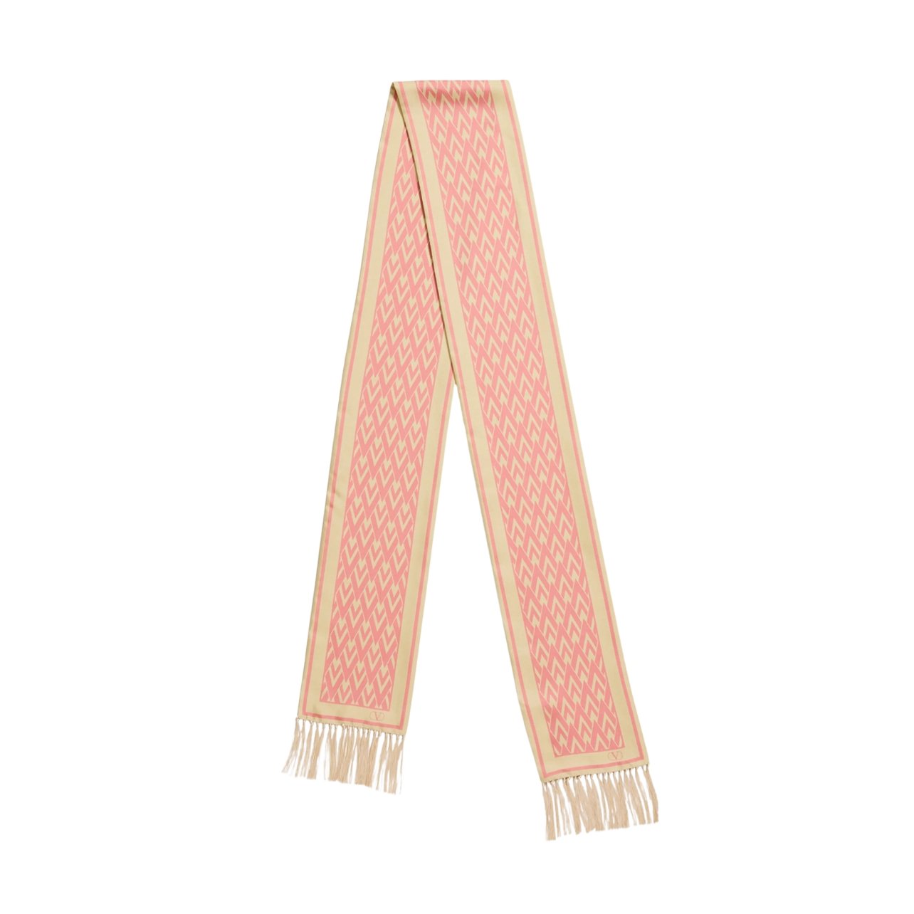 Valentino Garavani pink silk scarf with classic monogram and fringe trim