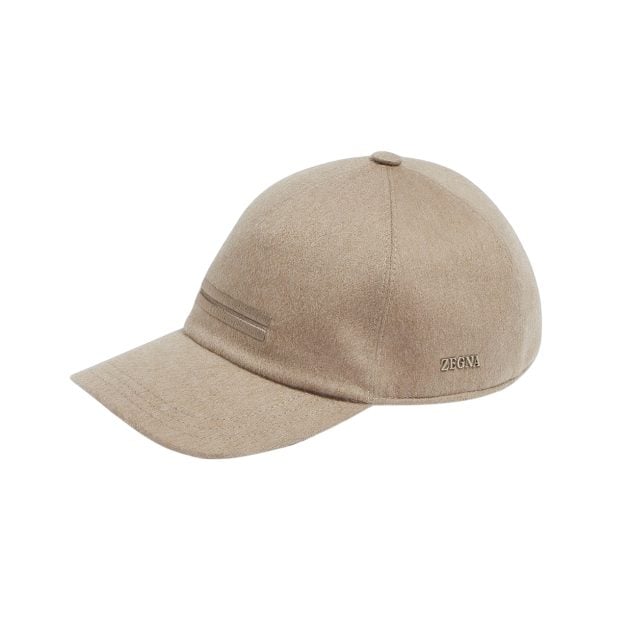 Zegna beige baseball cap with a metallic zegna logo on the side