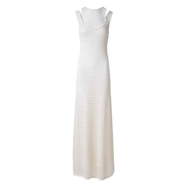 Akris white knit crochet dress