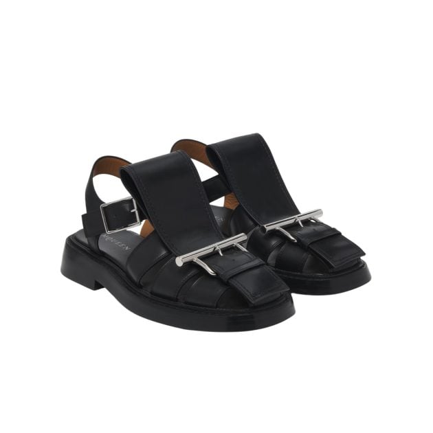 Alexander McQueen black chunky sandals with silver buckles