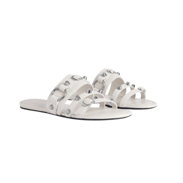 Balenciaga white mule flats with silver studs