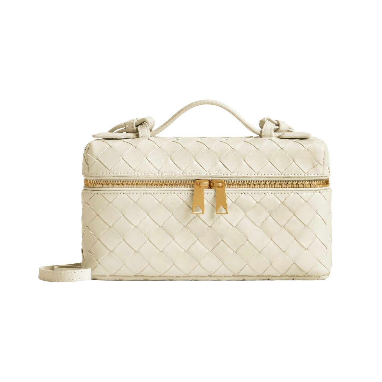 Bottega Veneta vanity makeup case in white and gold