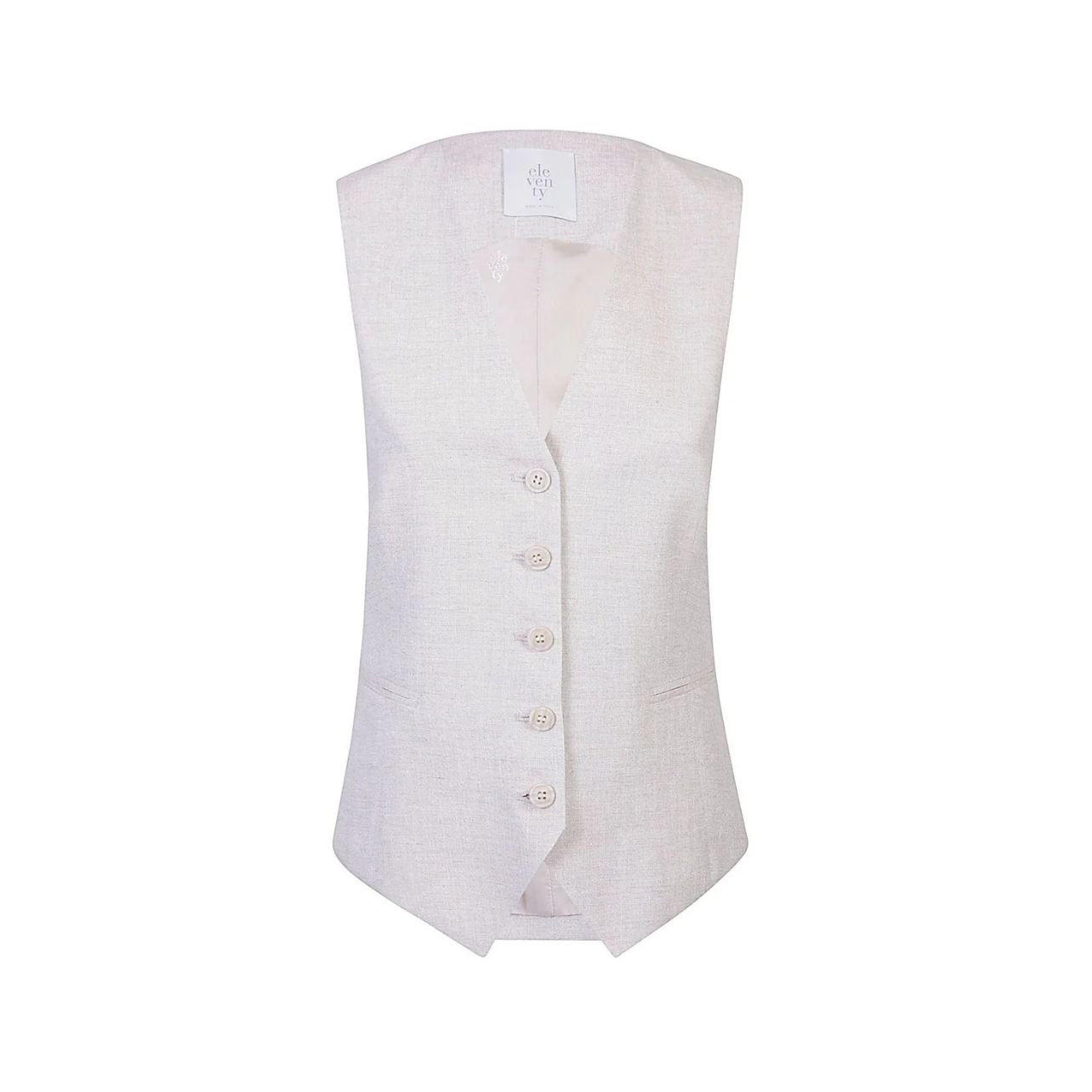Eleventy sand colored button up vest made of linen and viscose