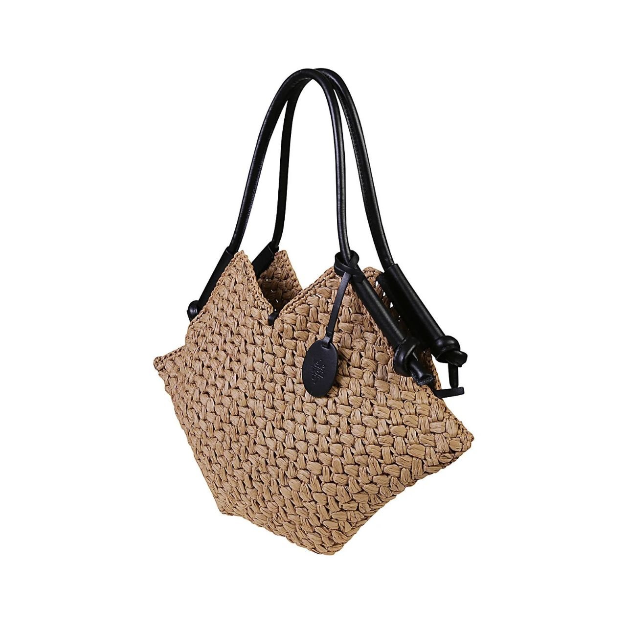 Eleventy hand woven raffia and leather triangle bag