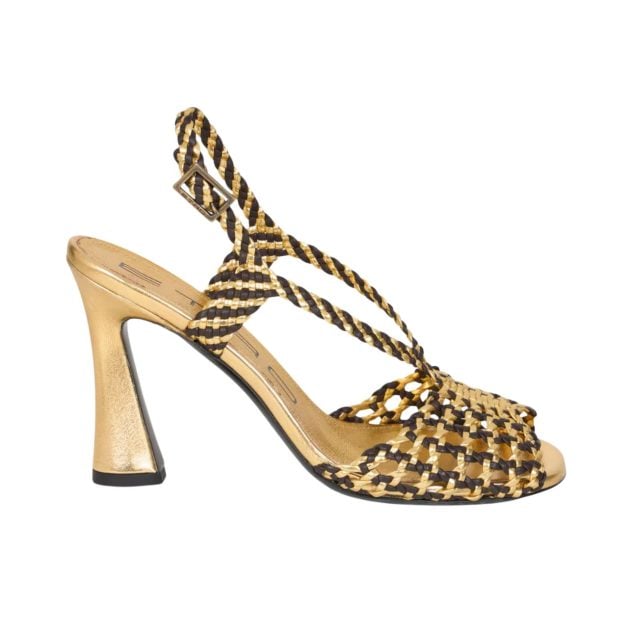 Etro woven high heeled sandals in black and gold