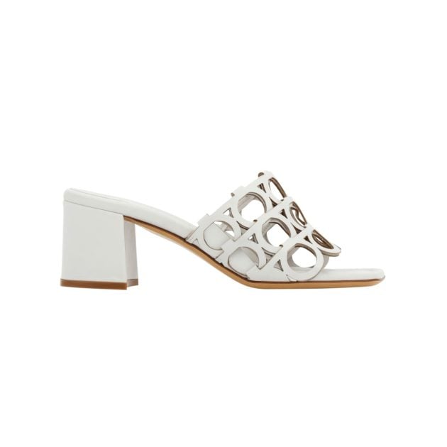 Ferragamo white heel mules