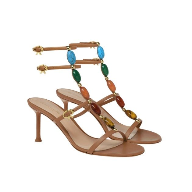 Gianvito Rossi gladiator sandals with natural cabochon stones and metallic gold studs