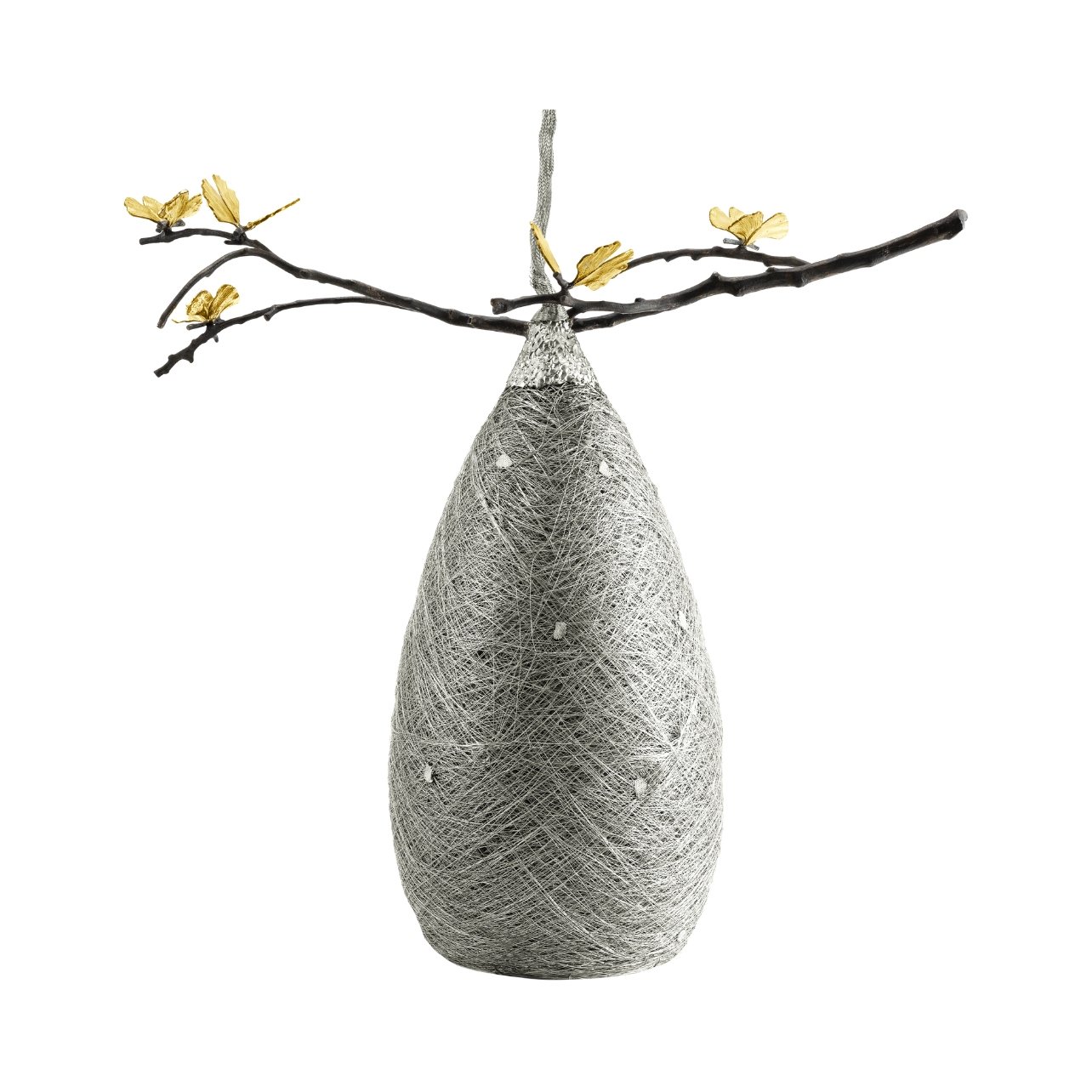 A silver and gold cocoon pendant lamp